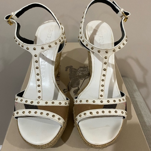 Burberry White and Tan Studded Women's Sandals - Picture 1 of 5